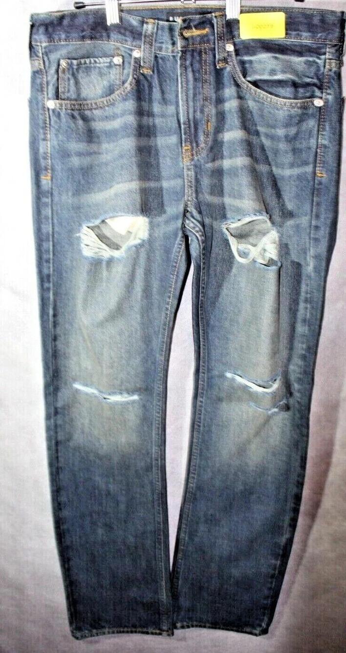Bullhead Denim Co Jeans Mens 32x32 Blue Distressed Straight Leg Denim Zip Fly